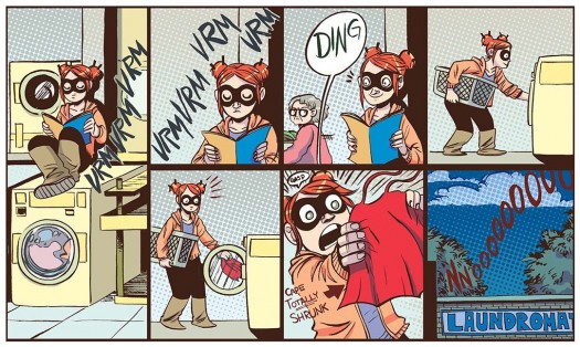 Laundry catastrophe! Art by Faith Erin Hicks, colors by Cris Peter.