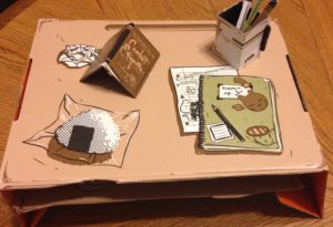 The "Back to School" crate becomes a school desk