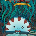 Cover of Adventure Time Spooktacular 2017, Peppermint Butler sits reading a huge spell book surrounded by eldritch creatures
